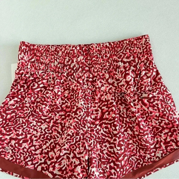 Athleta Shorts High Rise Mesh Racer Run Burgundy Leopard Built-In Liner 3" - Picture 8 of 15